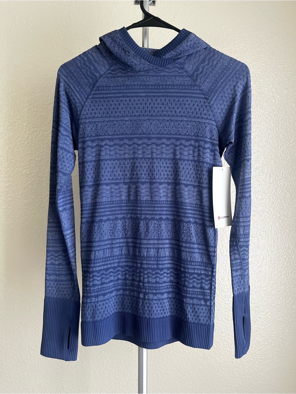 Lululemon Rest Less Hoodie Textured Gatsby Blue Size 6 NWT